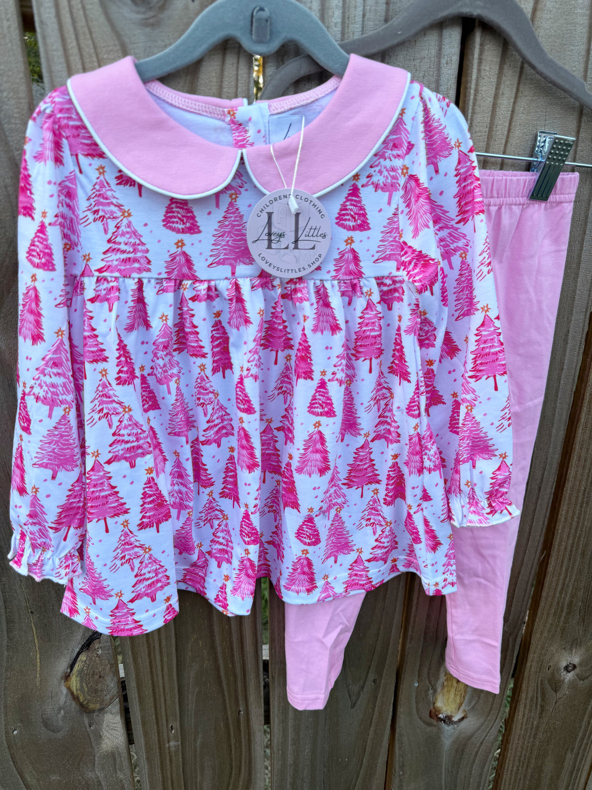 Pink Christmas Tree Legging Set